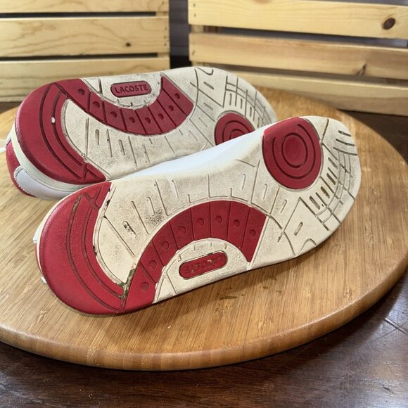 LACOSTE Sport Leather Sneaker Men's Size US 9 Women's 10.5 White/Red Lace up - Picture 3 of 6